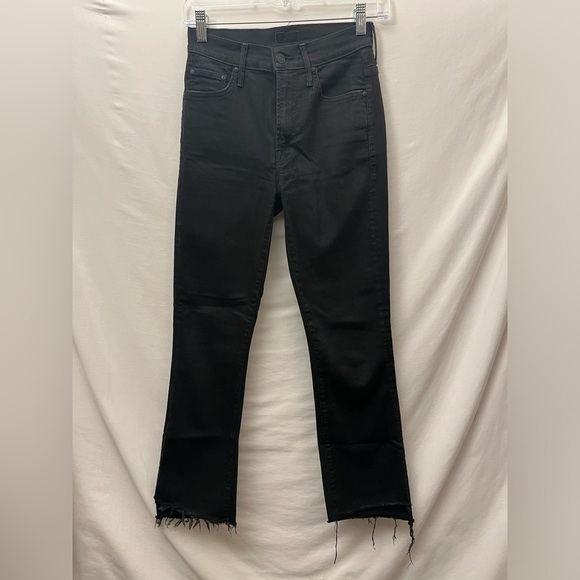 Mother Insider Crop Step Fray in Not Guilty Black Asymmetrical Raw Cut Hem Jeans - Picture 9 of 13